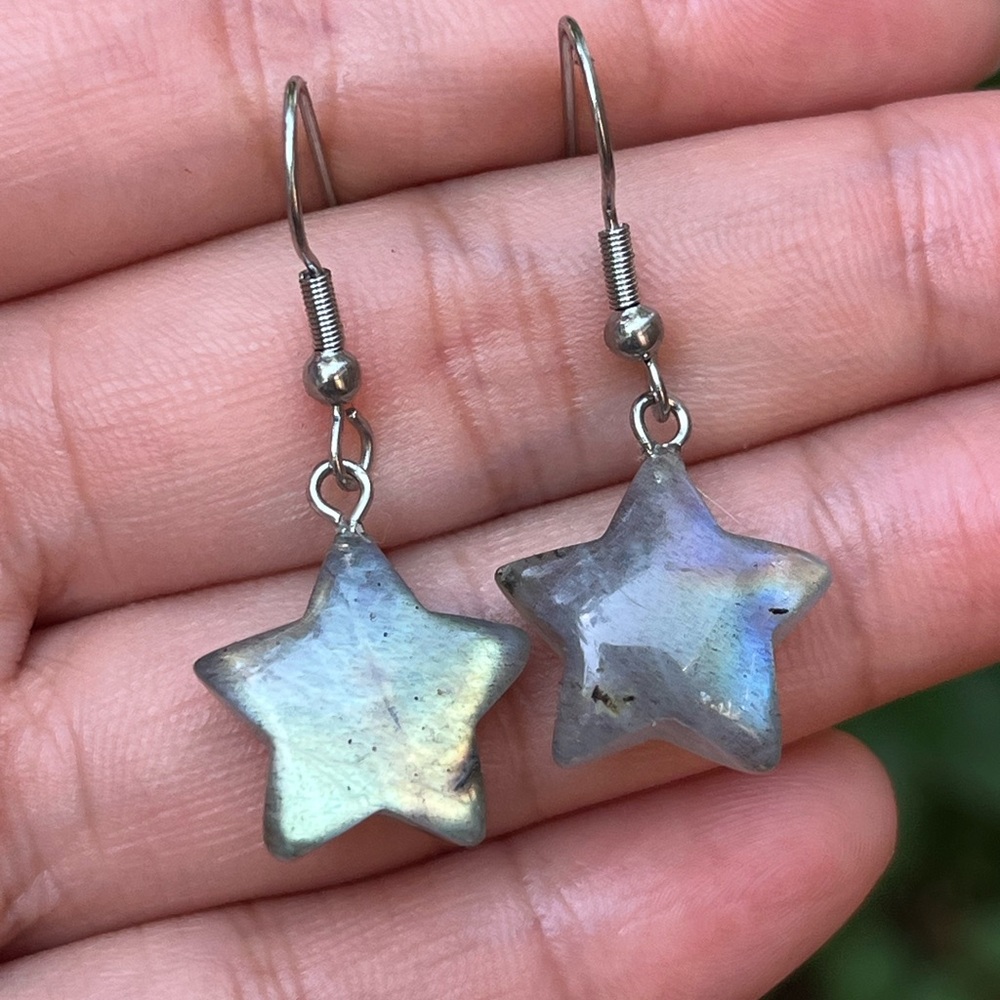Stainless steel labradorite star drop earrings